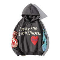 Kanye West napis Graffiti Print Plus aksamitna bluza mężczyźni polar Harajuku bluza z kapturem Hip Hop Stranger Things bluzy z kapturem